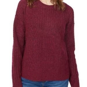 Legendary Outfitters Women's Cozy Cable Crewneck Sweater Soft Plush Red Garnet